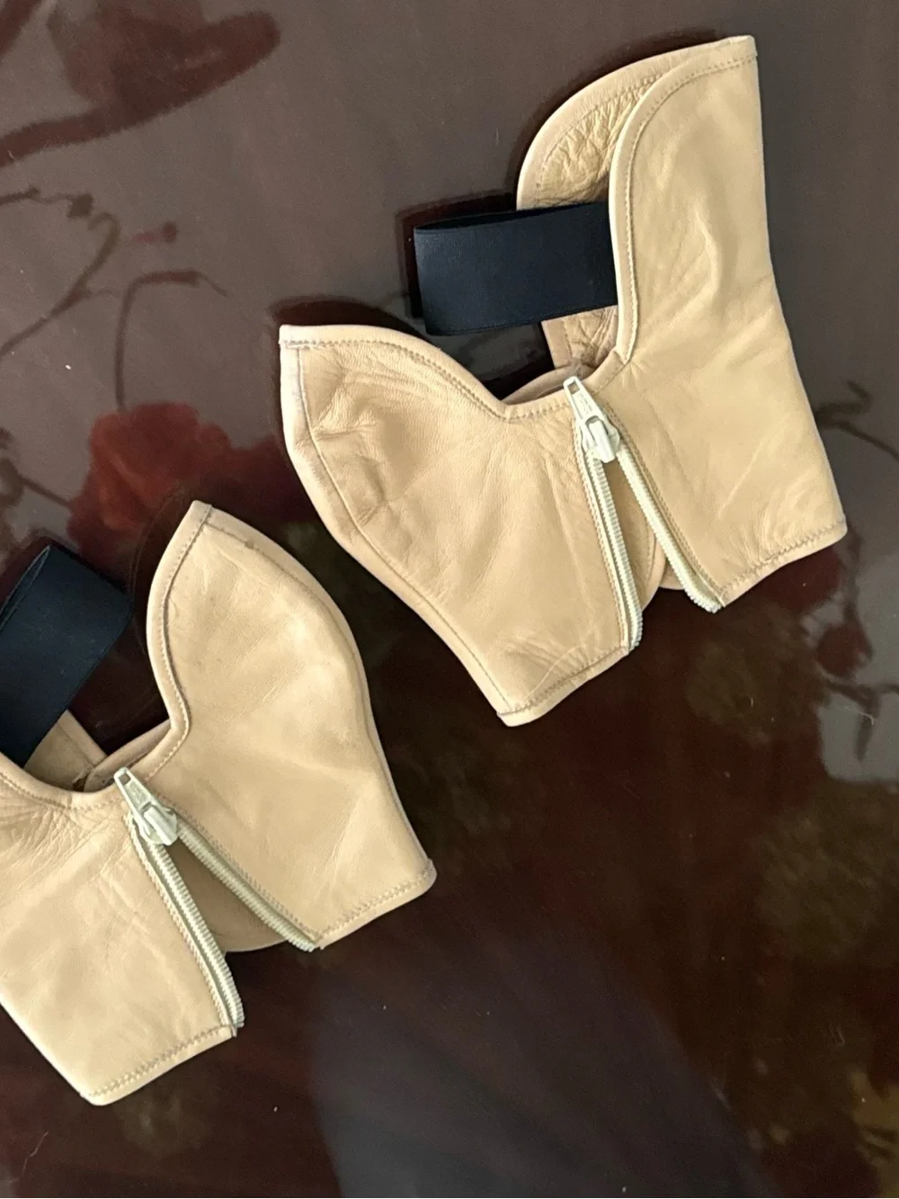 CHANEL Beige Fold-Over Leather Ankle Booties with Button Detail